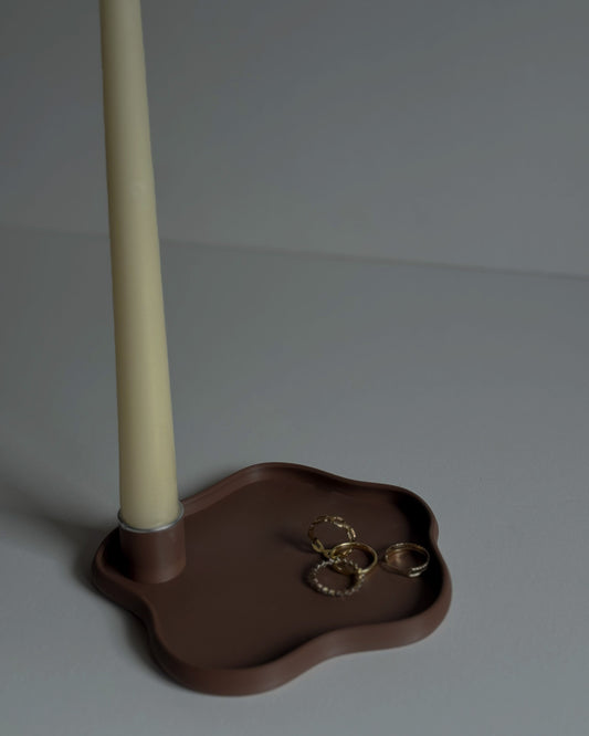 Stabkerzenhalter mit Ablage in Schoko Braun