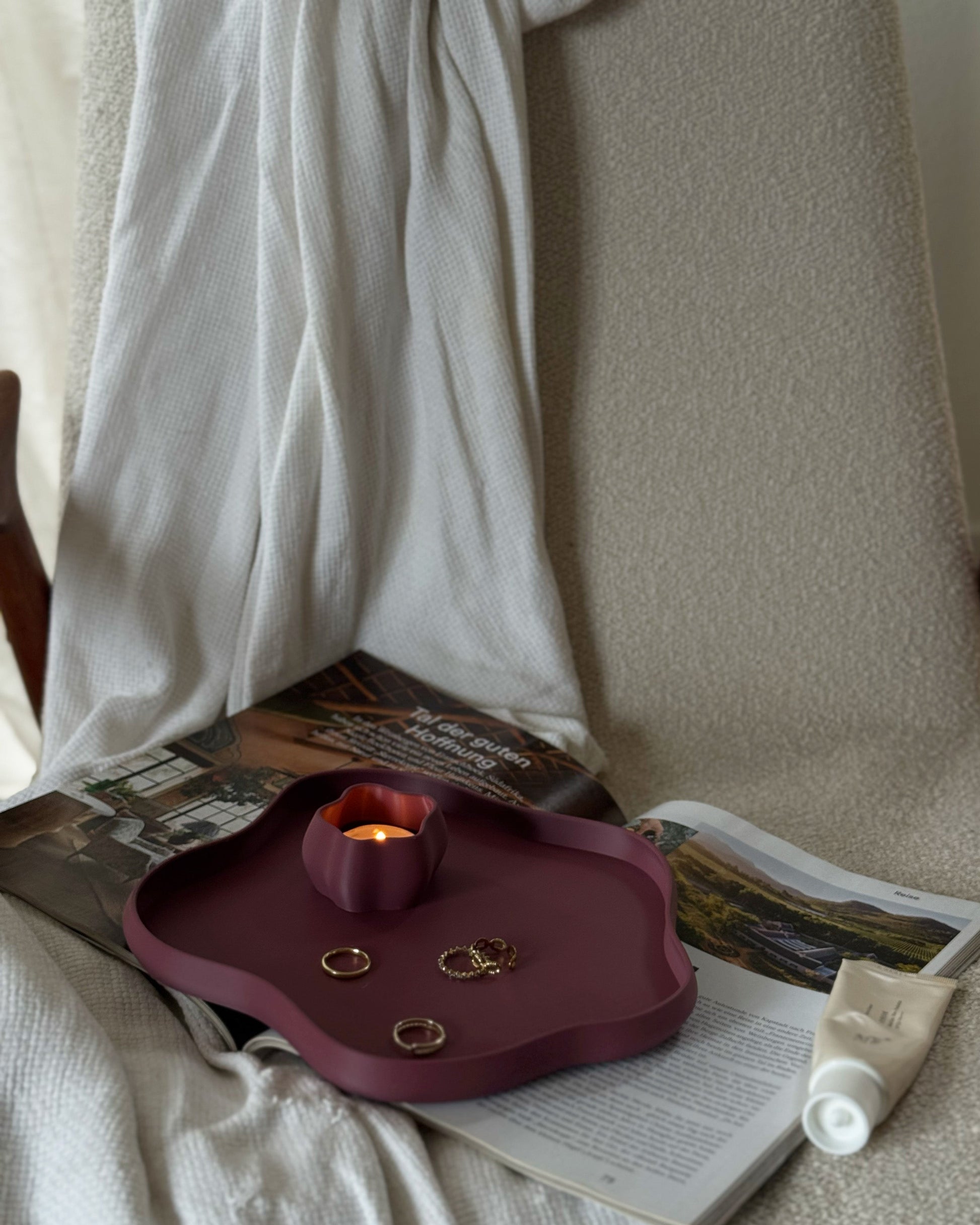 Ablage für Schmuck in Bordeaux, Ablage für Kerzen in Bordeaux, Tablett für Kerzen in Bordeaux
