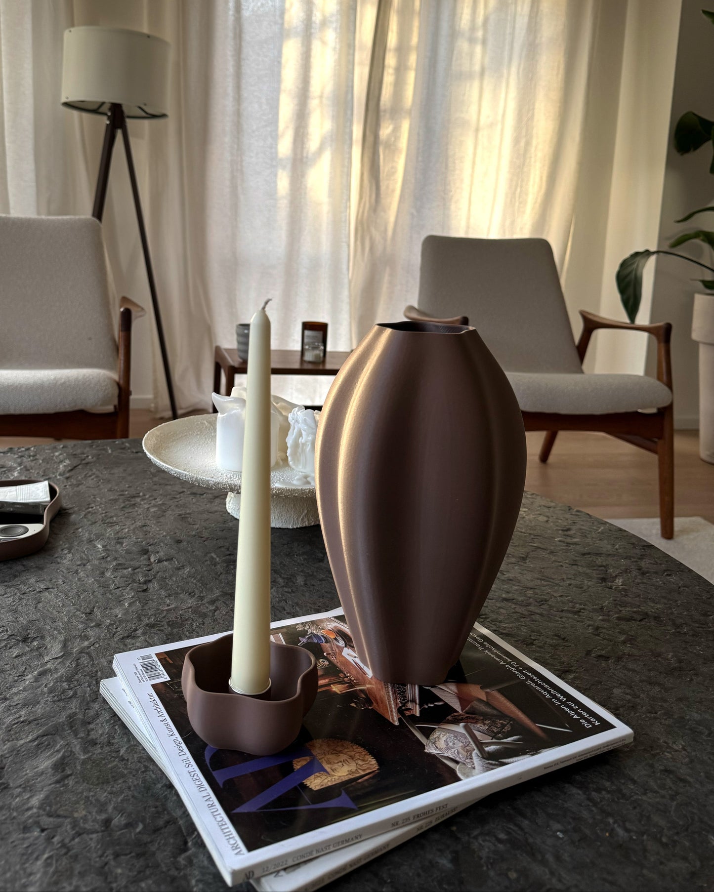 Stabkerzenhalter in Mocha, organischer Kerzenhalter